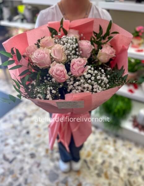 Rose rosa a steli, prima scelta, lunghezza 60 cm